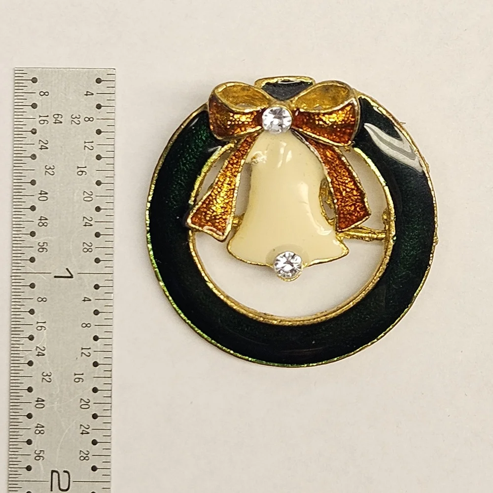 Enameled Christmas Bell Brooche